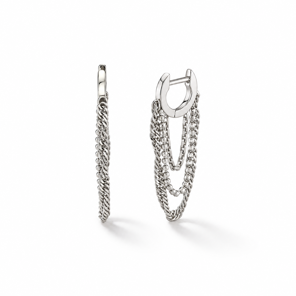 Layered Chain Tassel Hoop Earrings