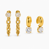 Ars Chain Earrings & Zircon Ear Cuff Set