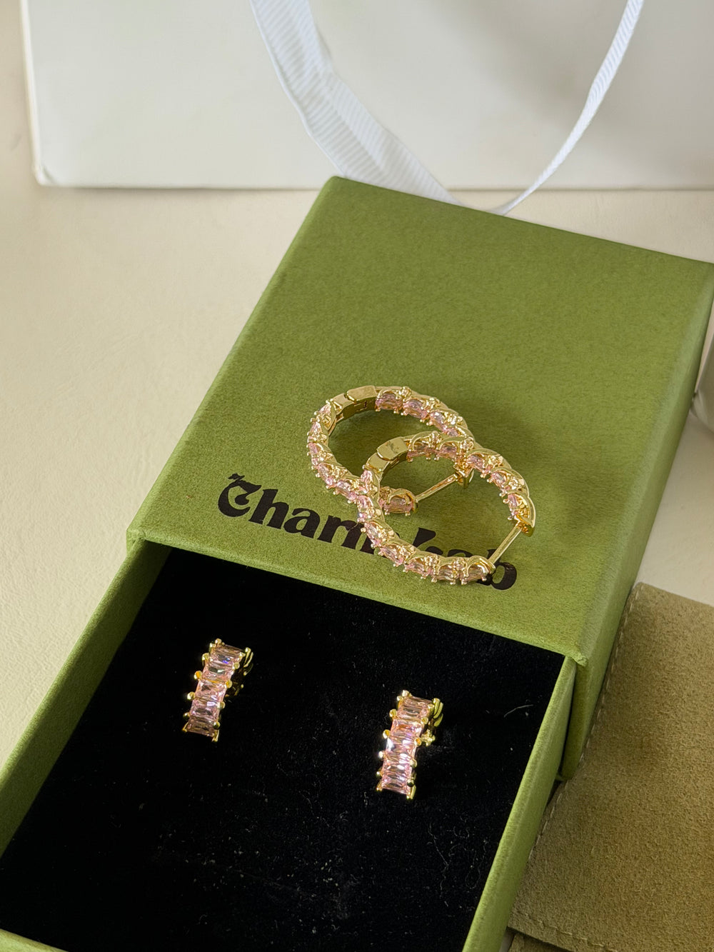 Rosé Crystal Hoop Set