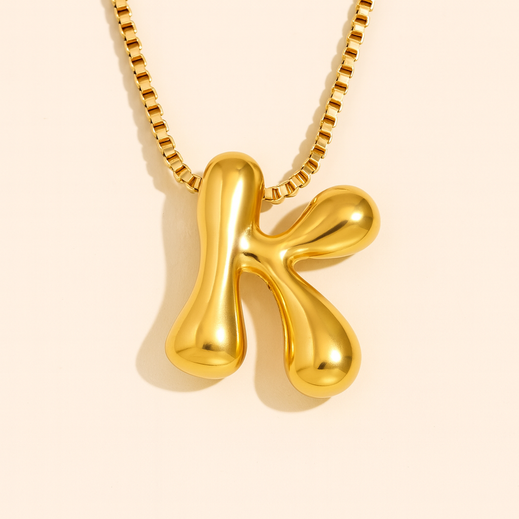 Personalized Bubble Letter Initial Necklace
