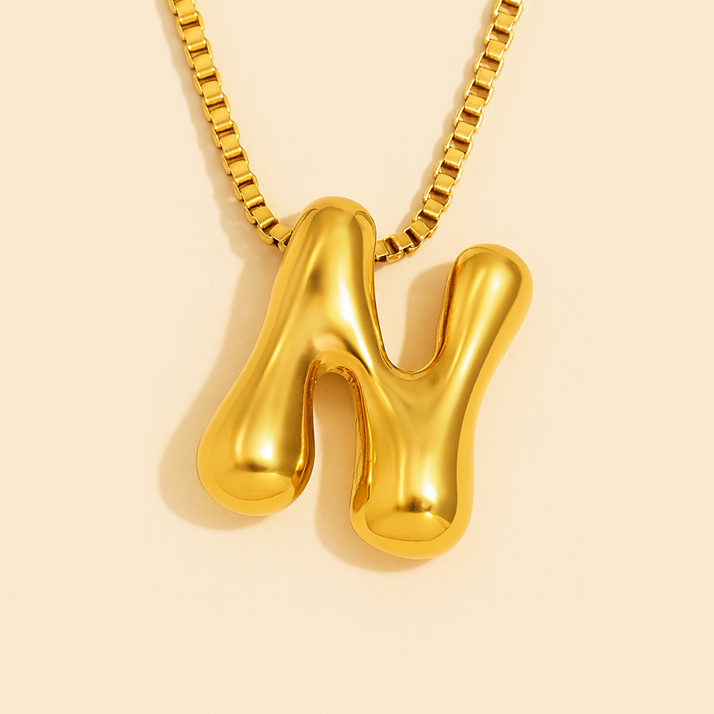 Personalized Bubble Letter Initial Necklace