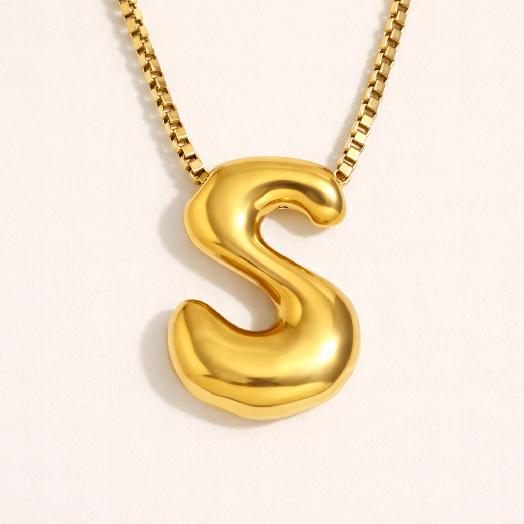 Personalized Bubble Letter Initial Necklace